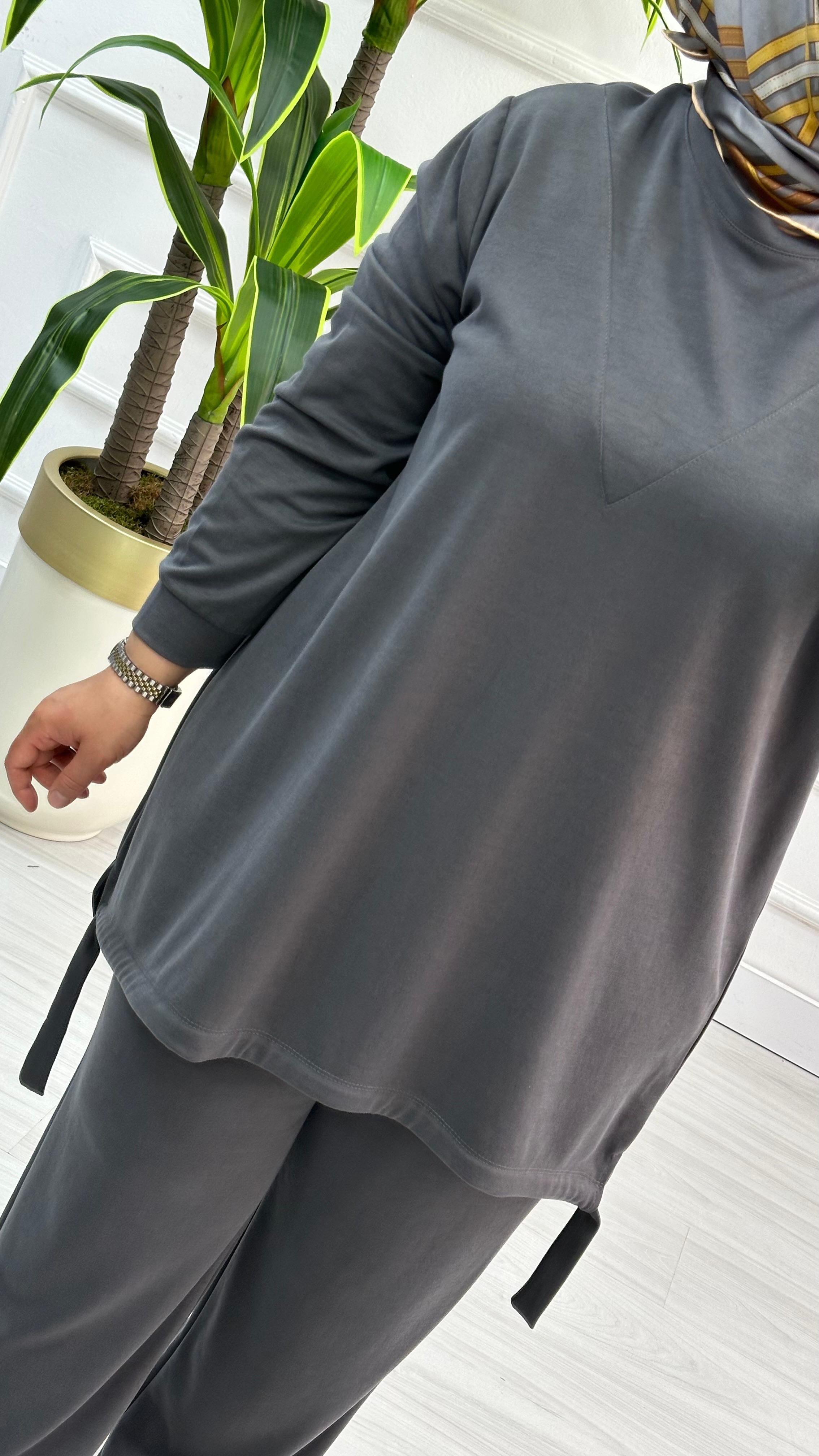 Düşük Omuz Önü Dikişli Tunik ve Pantolon Kadın İkili Takım KADO 7120