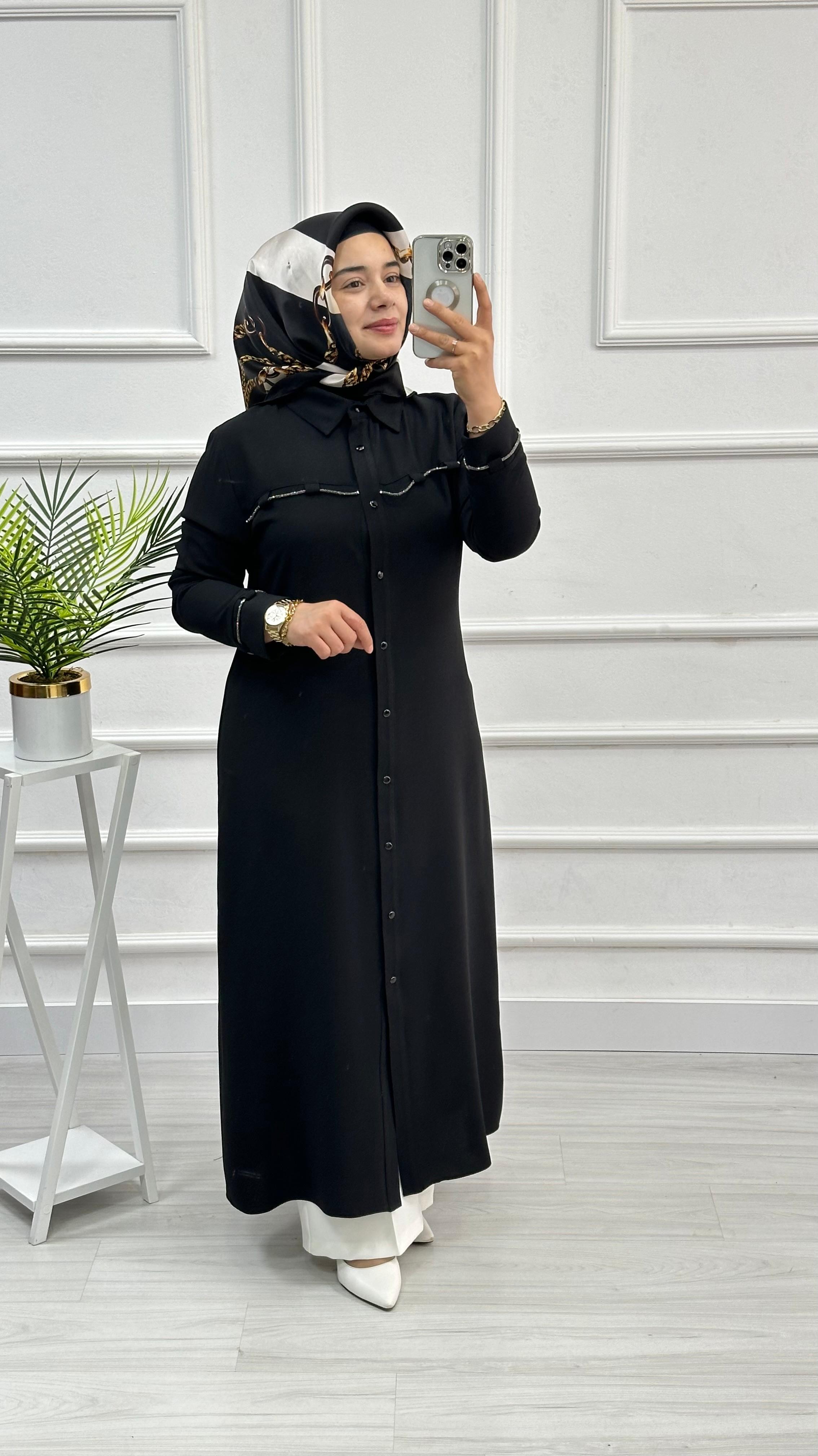 Kolları Ve Önü Taş Detaylı Tunik 4712 - Siyah