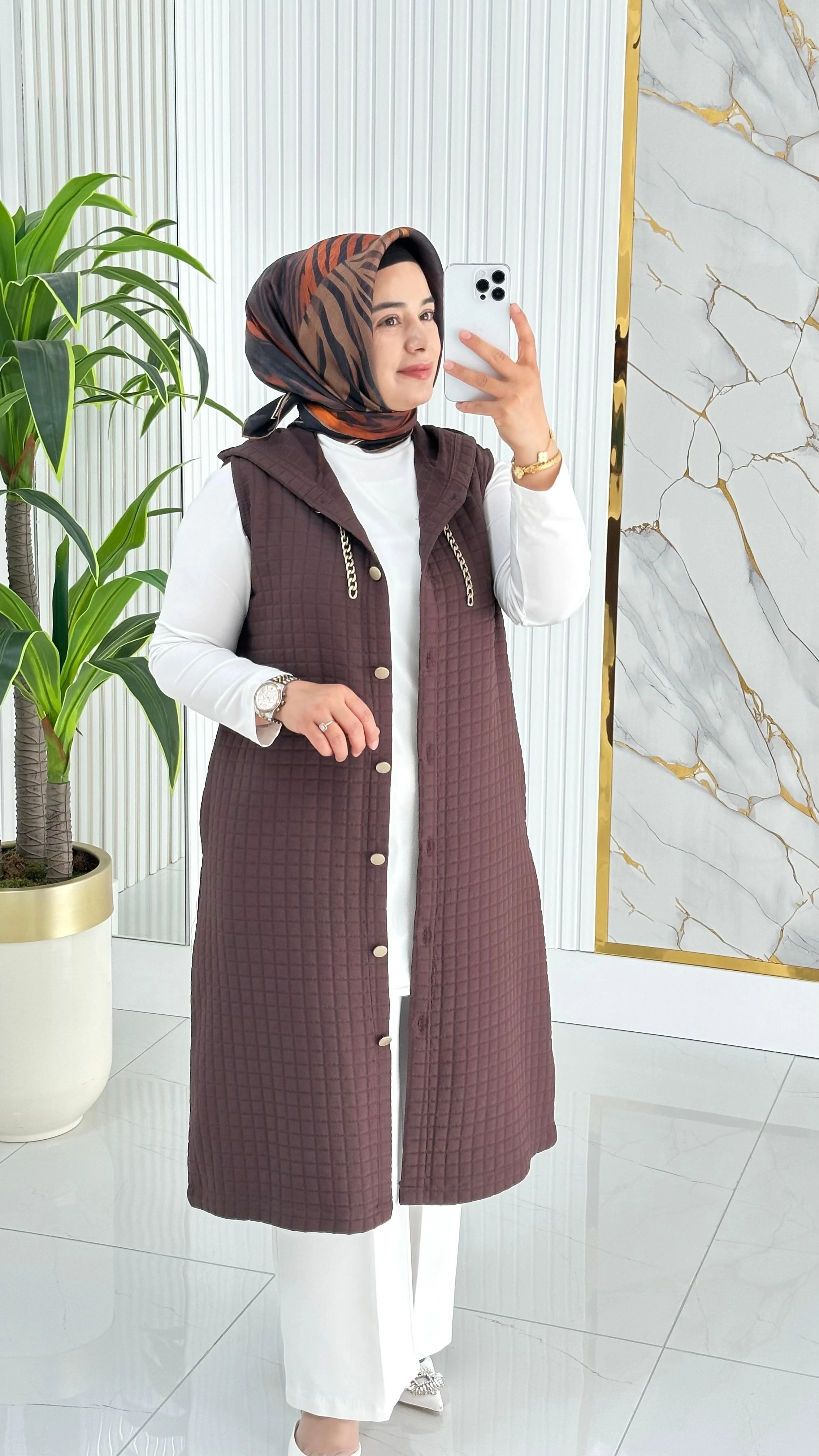 Kado Cep Detaylı Kolsuz Yelek 7190 - Acı Kahve