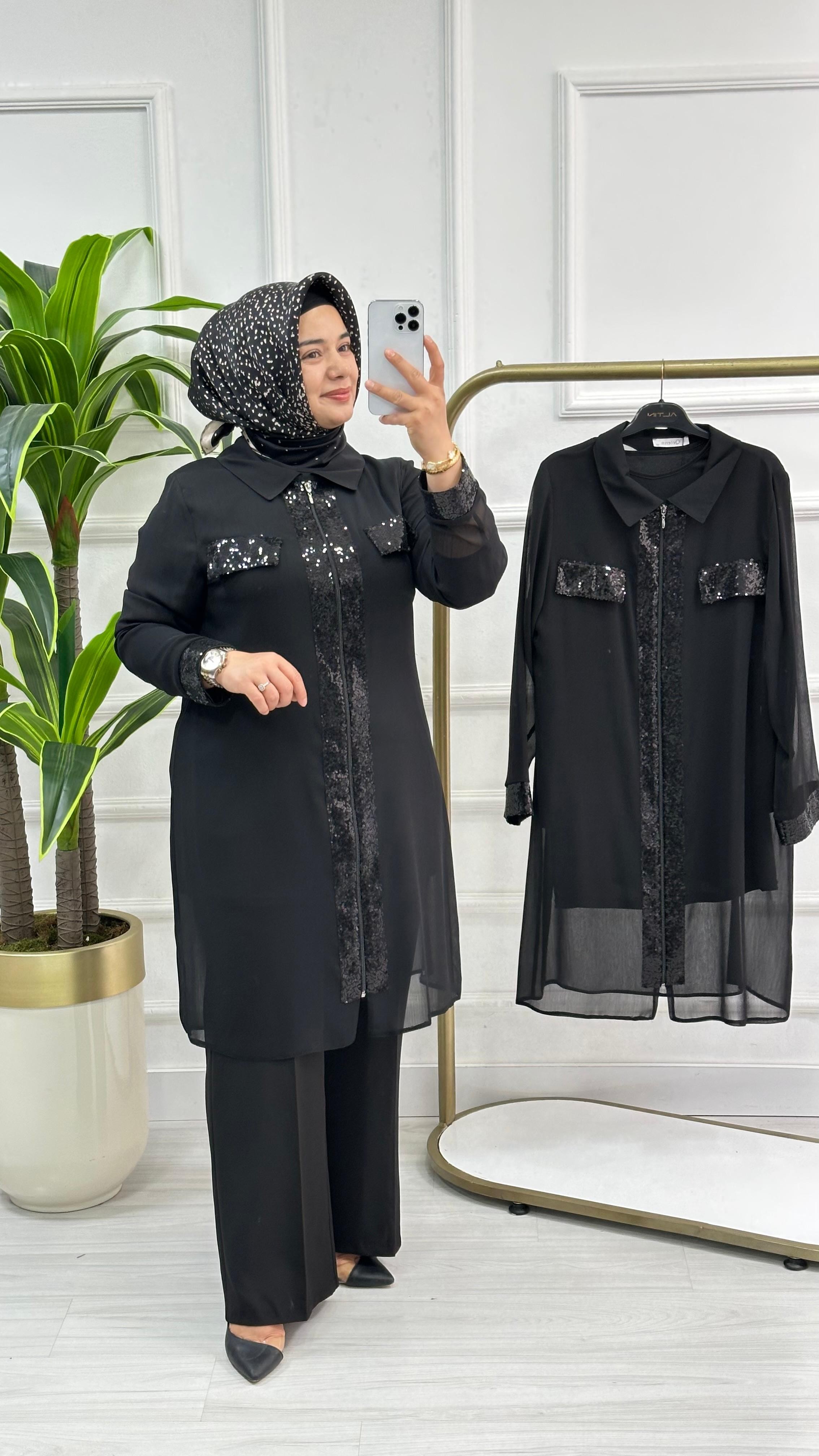 Şifon Pul Payetli İçlikli İkili Tunik 2952