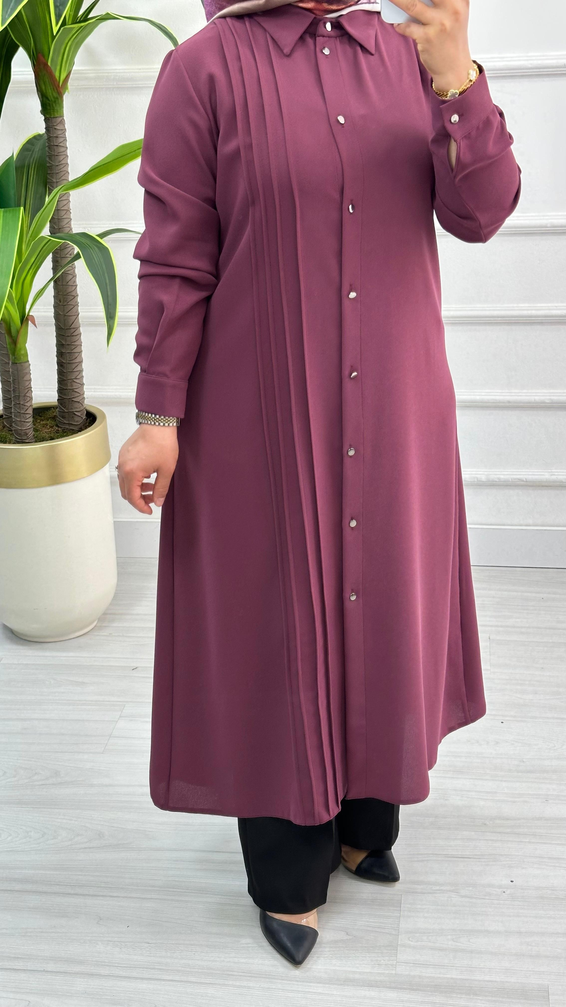 Çınar Özkan Boydan Dikişli Tunik 1623 - Mürdüm