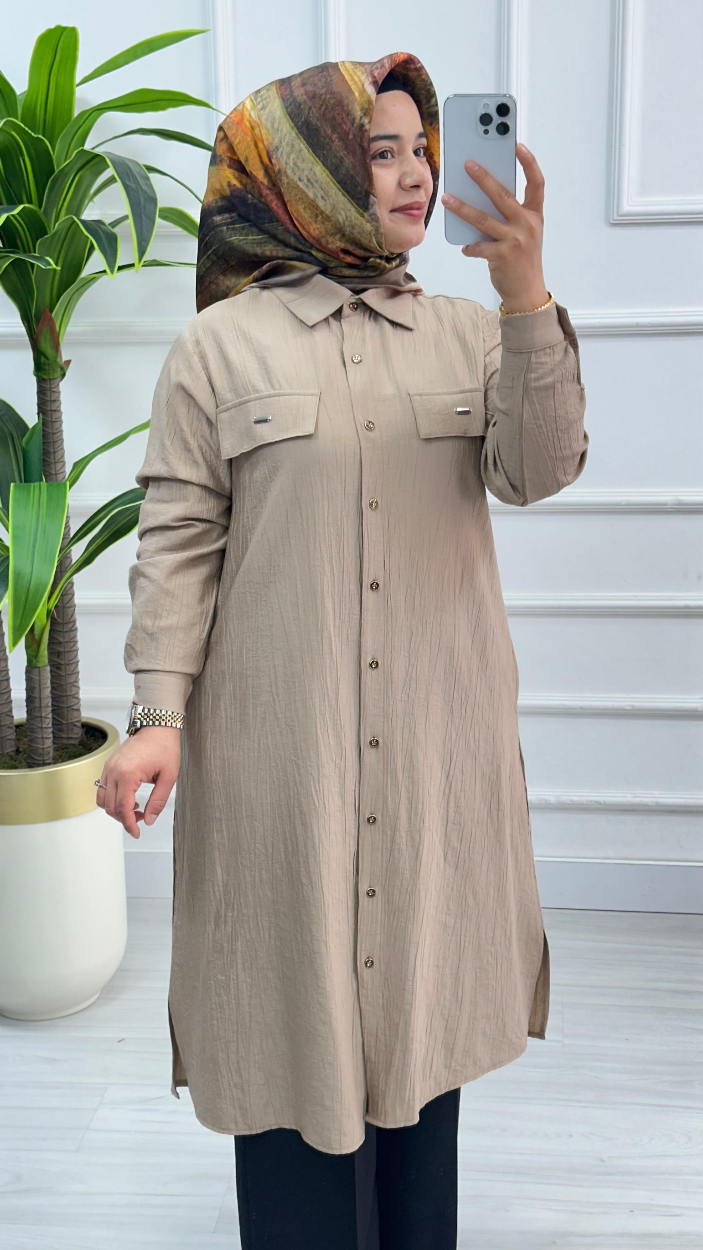 Kado Cep Detaylı Tensel Kumaş Tunik 1900 - Taş