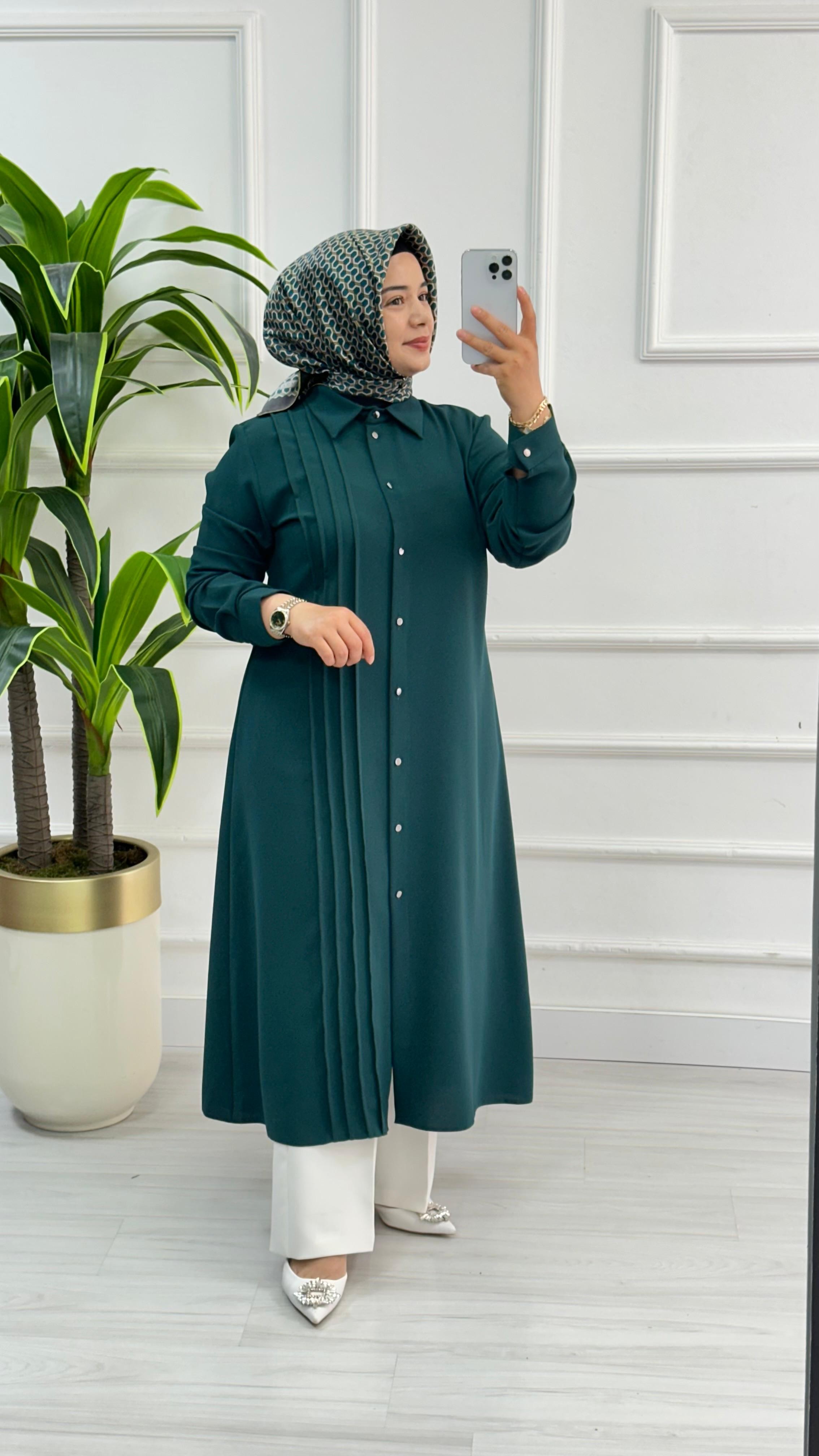 Çınar Özkan Boydan Dikişli Tunik 1623 - Koyu Zümrüt