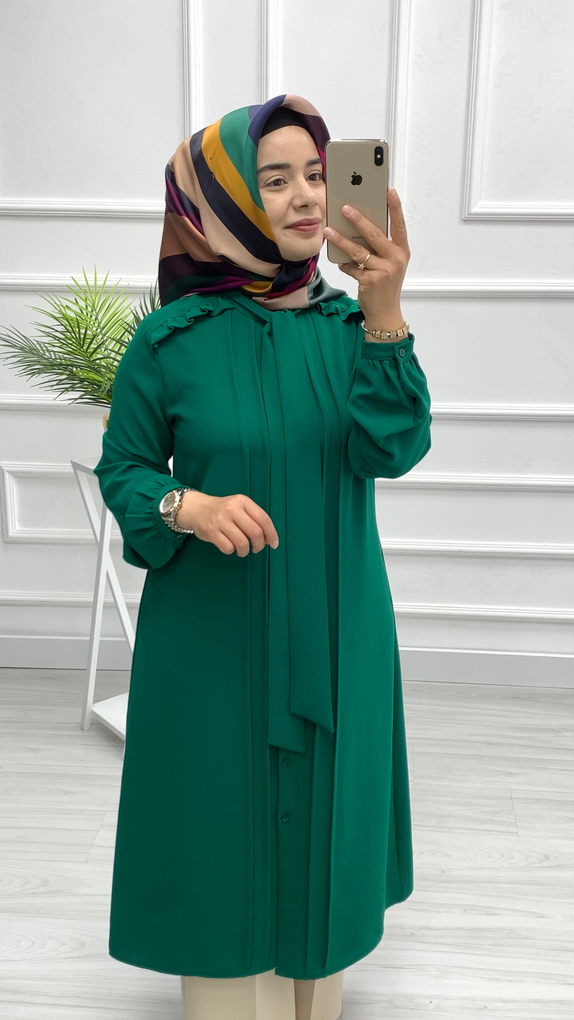 Omuz Altı Fırfırlı Tunik Zümrüt 4774