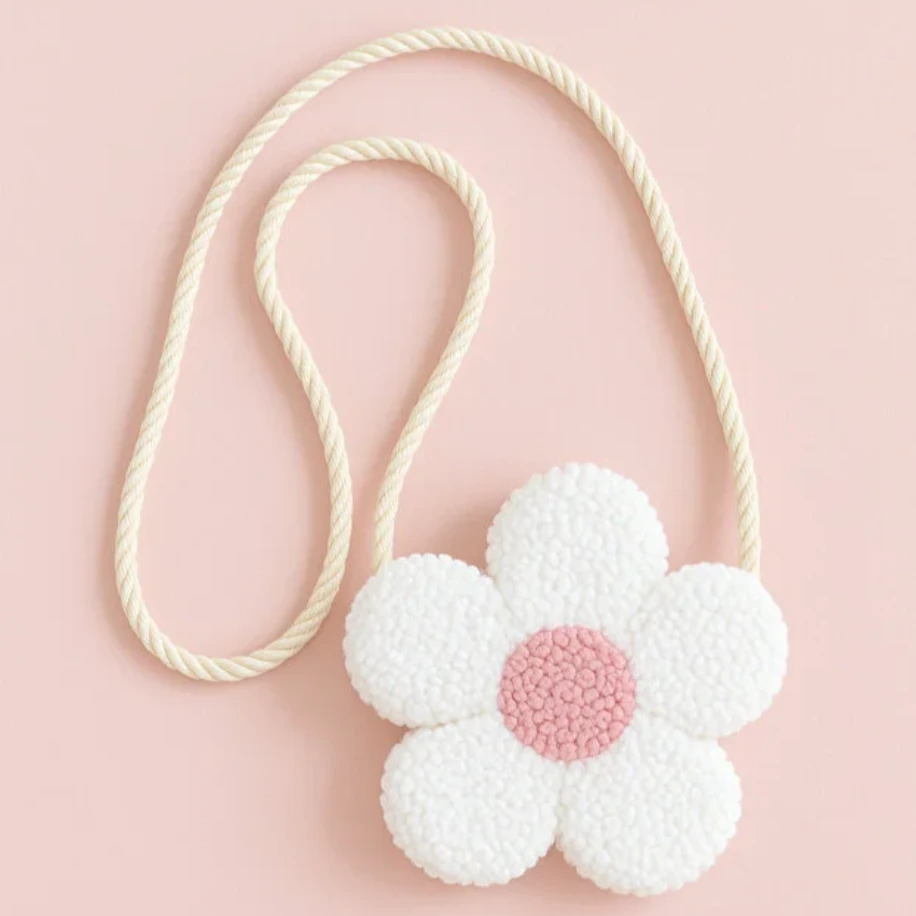 NGN COLLECTİON Kız Çocuk Punch Çanta – Çiçek Desenli Yumuşak Peluş Omuz Çantası