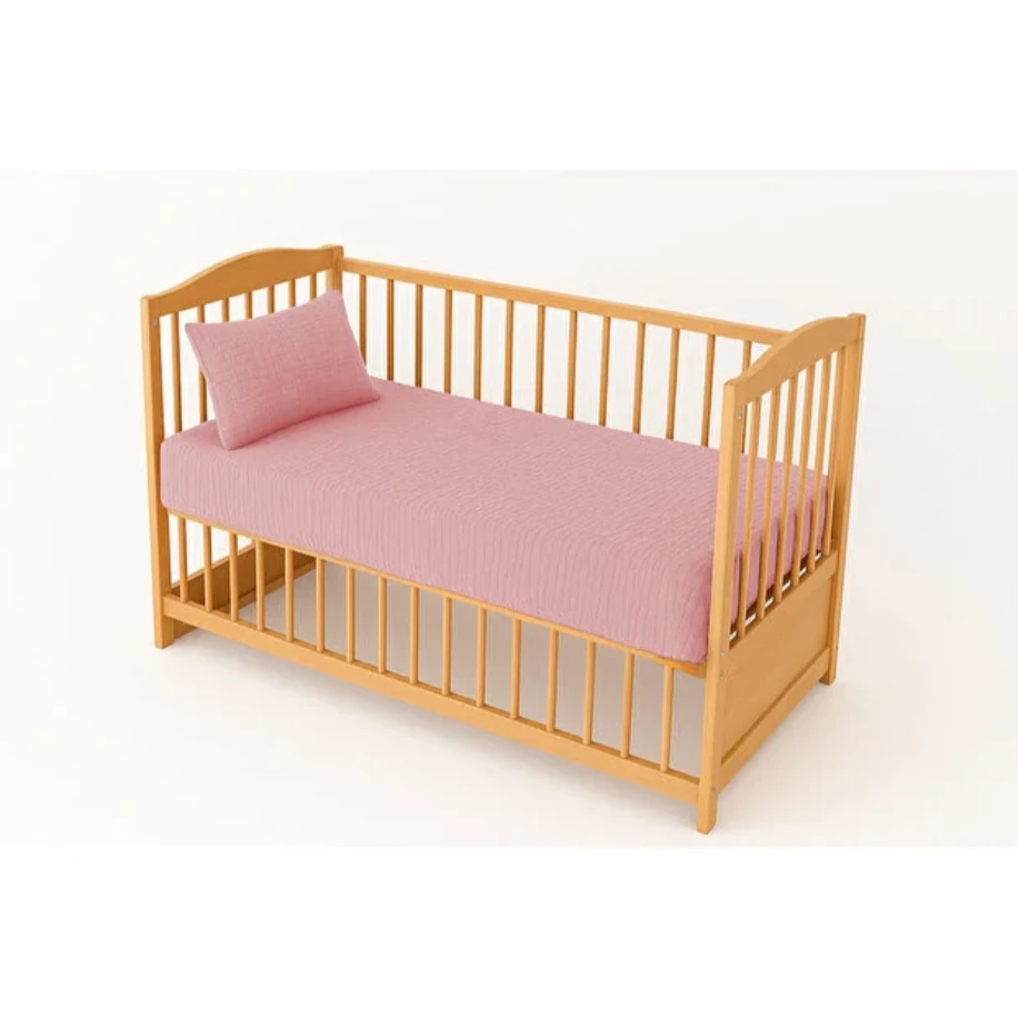 NGN COLLECTİON 4 Katlı Müslin Bebek Lastikli Çarşaf ve Yastık Kılıfı 2li Set(Pembe)