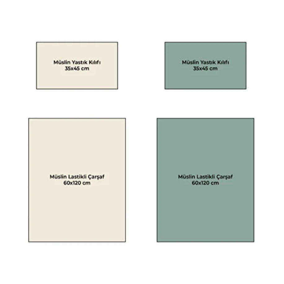 NGN COLLECTİON %100 Pamuk Lastikli 4 Katlı Müslin 2li set Bebek Çarşaf Takımı(Bej-Yeşil)