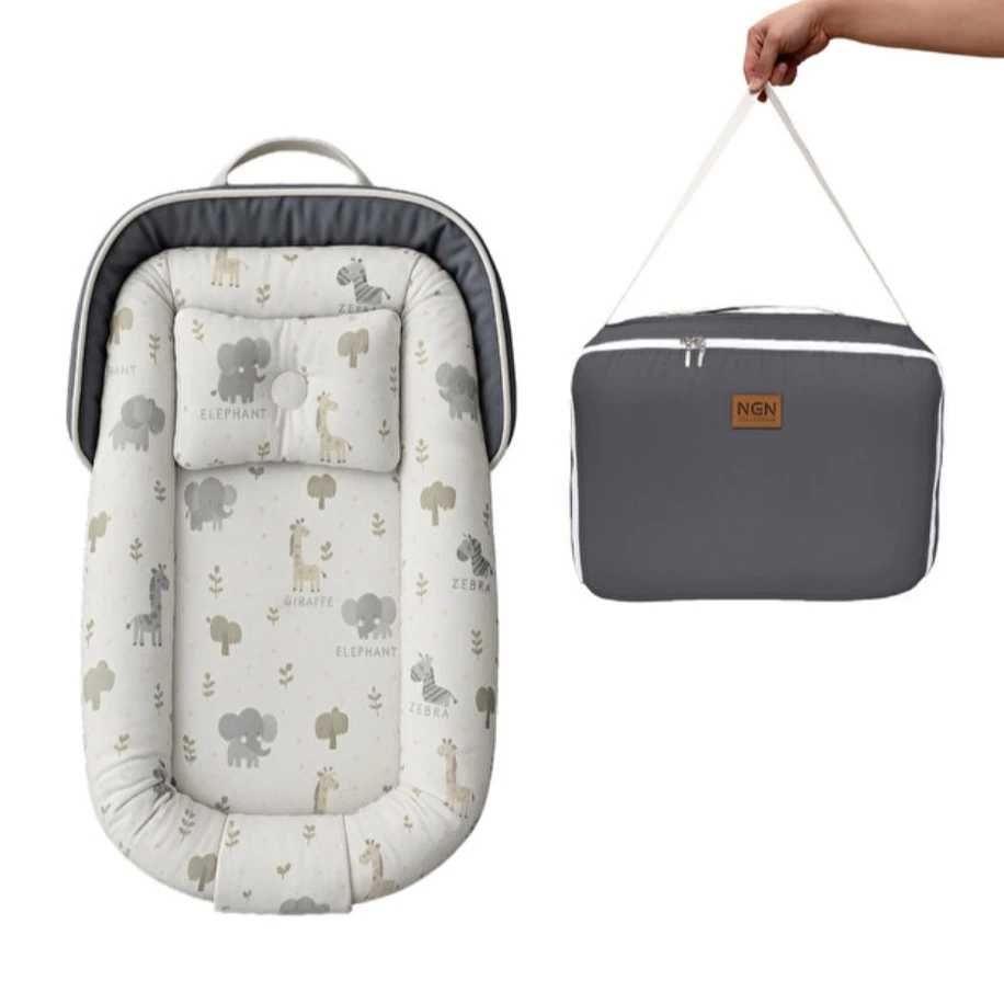 NGN Collection Çantalı Baby Nest Safari Hayvan Desenli Yenidoğan (Koyu Gri)