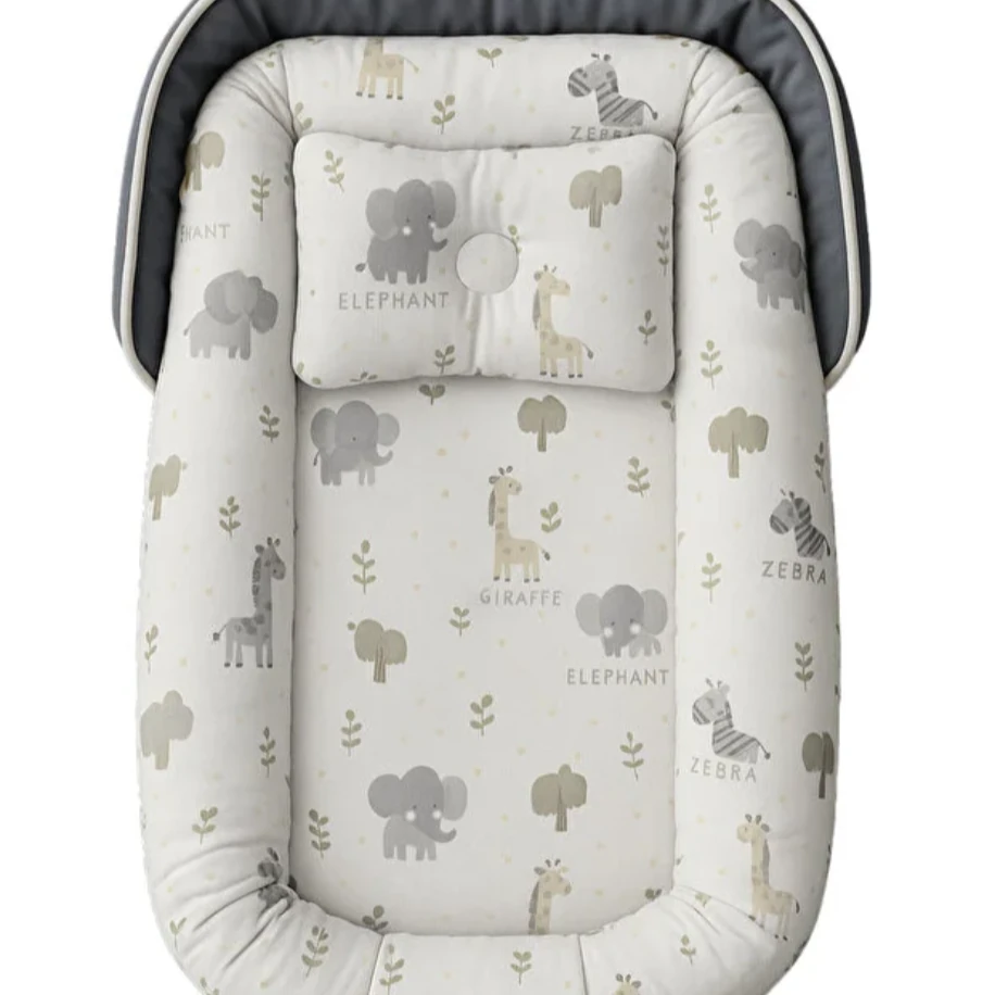 NGN Collection Çantalı Baby Nest Safari Hayvan Desenli Yenidoğan (Koyu Gri)