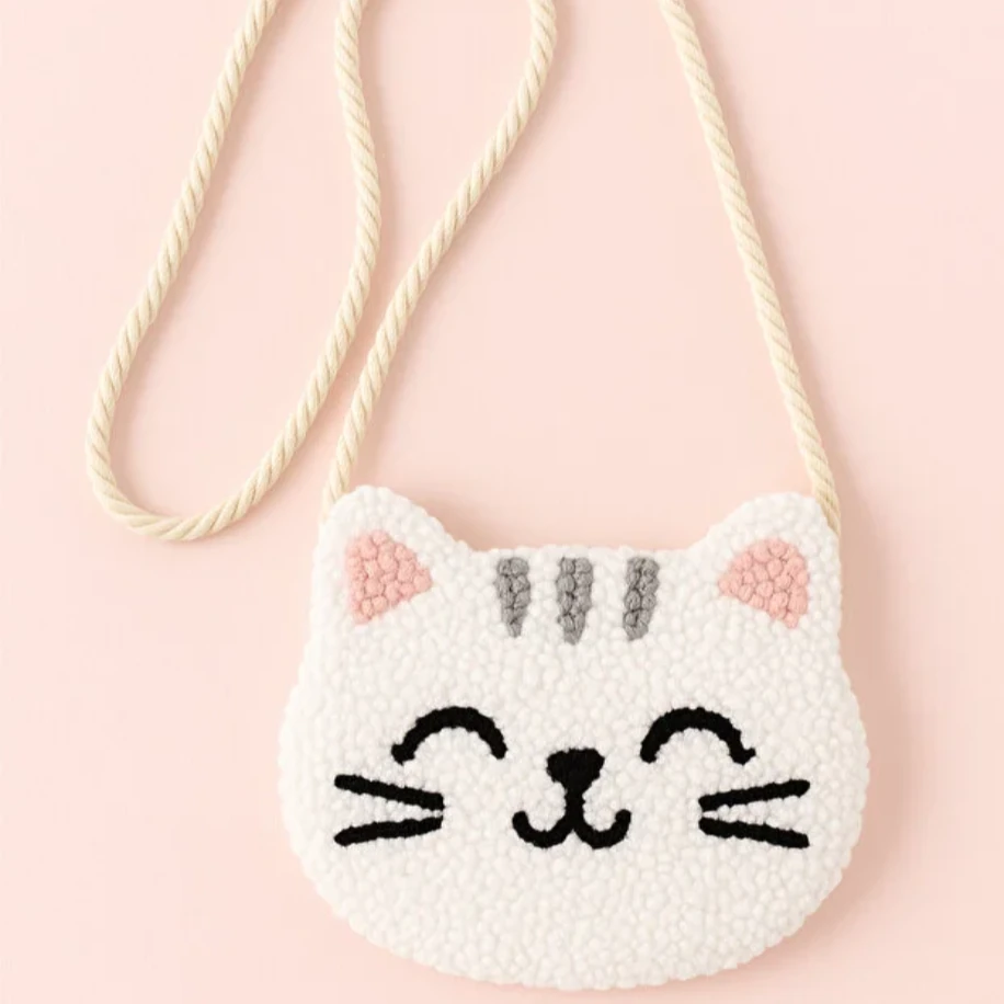 NGN COLLECTİON Kedi Figürlü Punch El Yapımı Peluş Çocuk Çantası – Sevimli Omuz Çantası