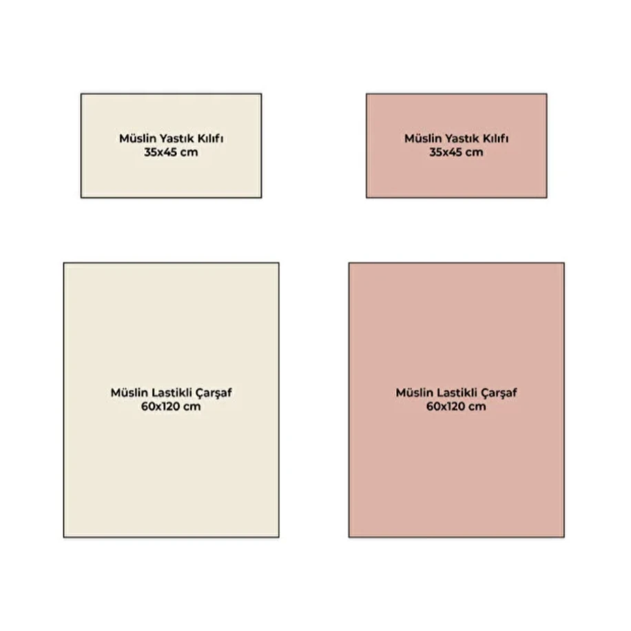 NGN COLLECTİON 2li set Lastikli 4 Katlı Müslin Bebek Çarşaf+Yastık Kılıfı(Pembe-Krem)