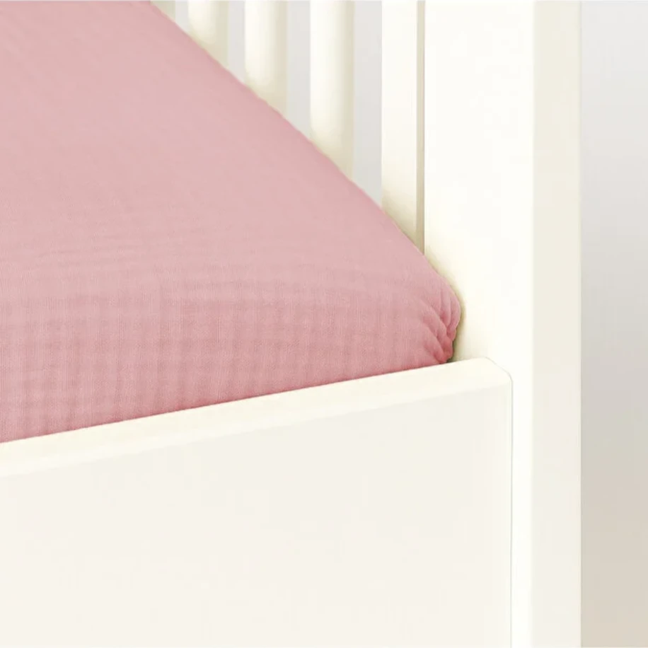 NGN COLLECTİON 4 Katlı Müslin Bebek Lastikli Çarşaf ve Yastık Kılıfı 2li Set(Pembe)