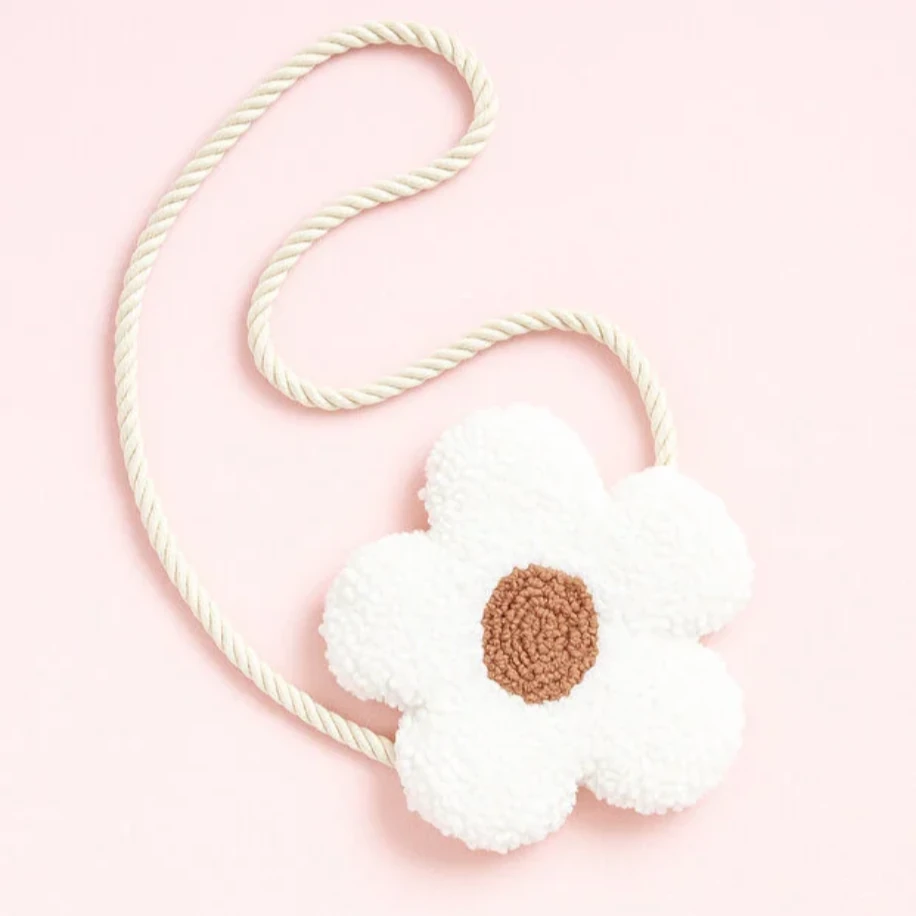 NGN COLLECTİON Kız Çocuk Punch Çanta – Çiçek Desenli Yumuşak Peluş Omuz Çantası