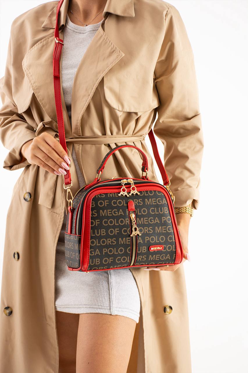 YÜKSEK KALİTE GERÇEK DERİ 3 GÖZLÜ KADIN OMUZ ÇANTASI 644 MEGA - Kırmızı