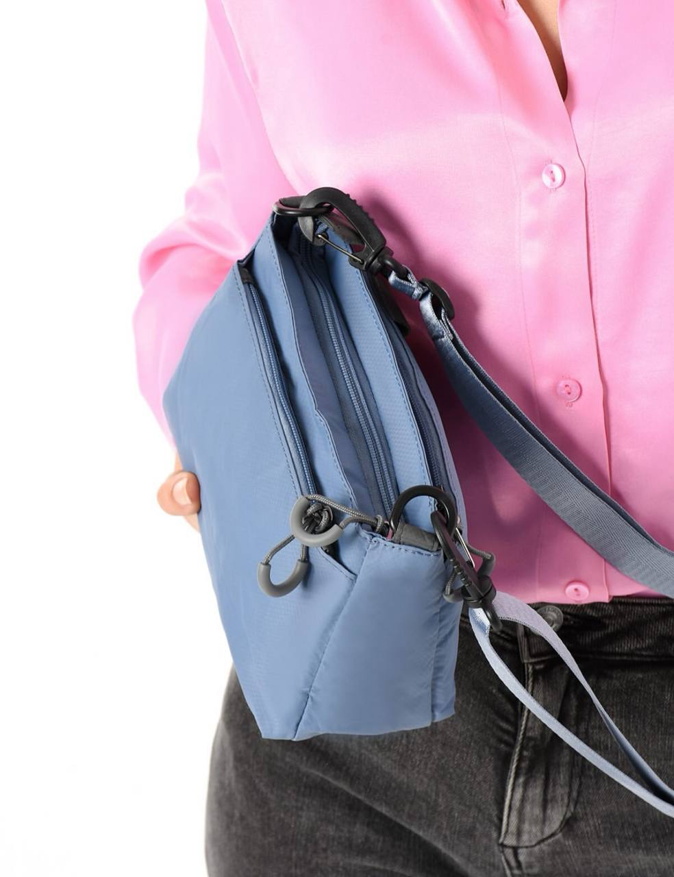 3 BÖLME SU GEÇİRMEZ KUMAŞ KADIN OMUZ ÇANTASI 6010 - Mavi