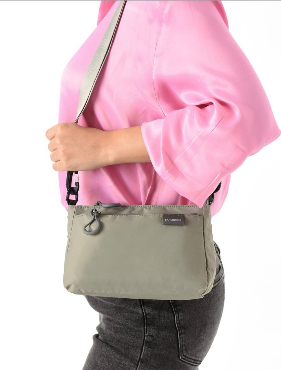 3 BÖLME SU GEÇİRMEZ KUMAŞ KADIN OMUZ ÇANTASI 6010 - Gri