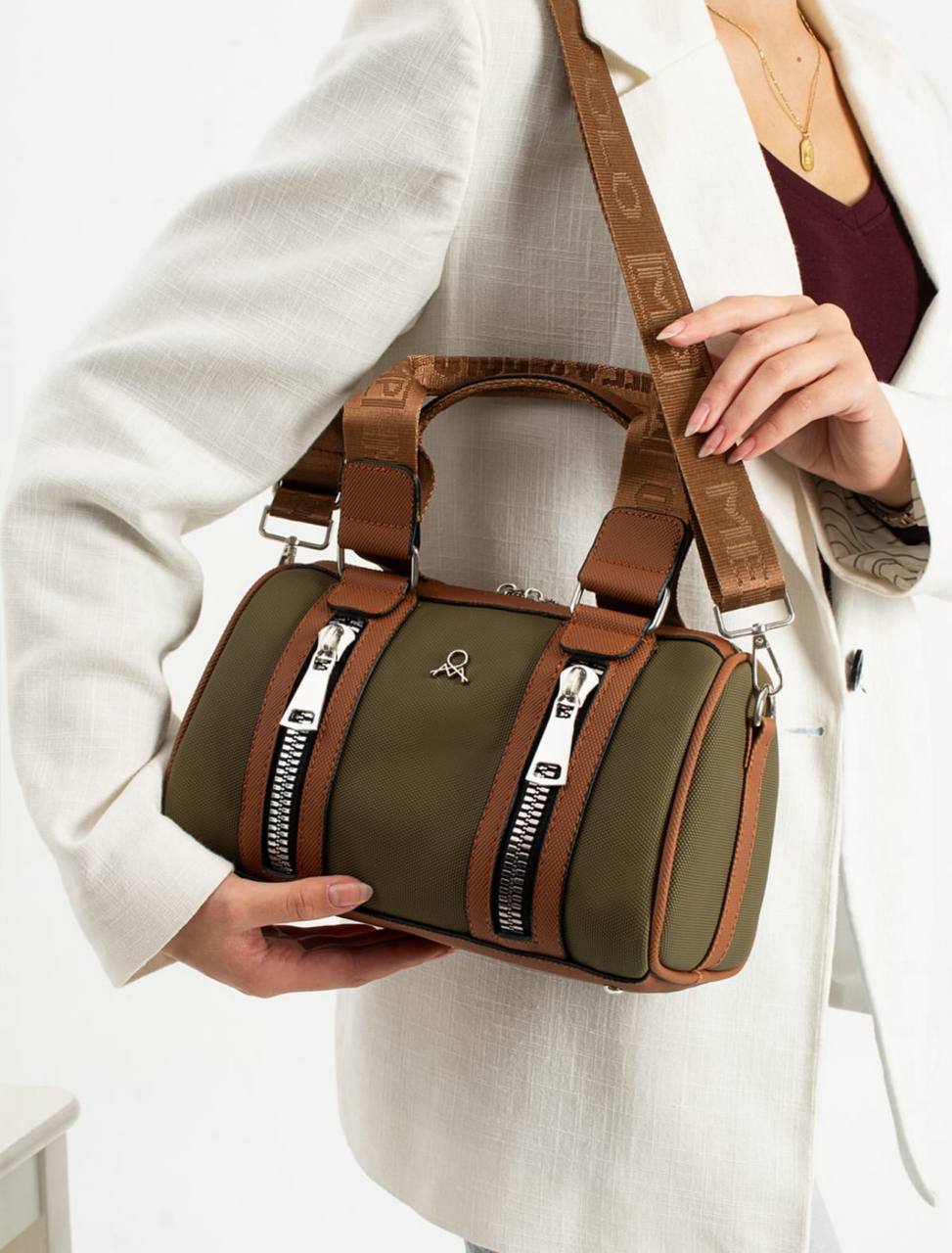 3 BÖLMELİ ÇİFT RENKLİ  KADIN OMUZ ÇANTASI 651 MEGA  - Yeşil