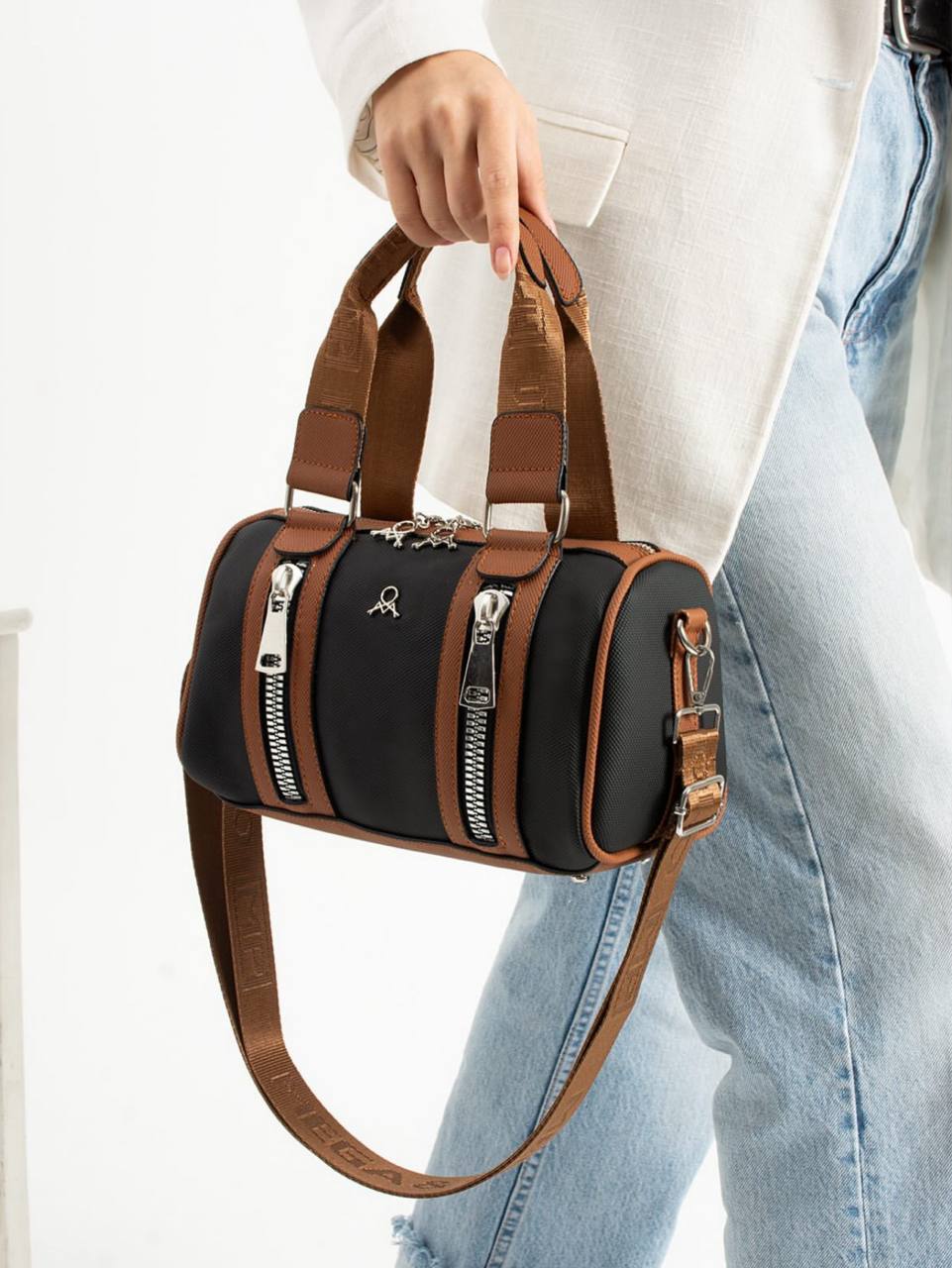 3 BÖLMELİ ÇİFT RENKLİ  KADIN OMUZ ÇANTASI 651 MEGA  - Siyah-Taba