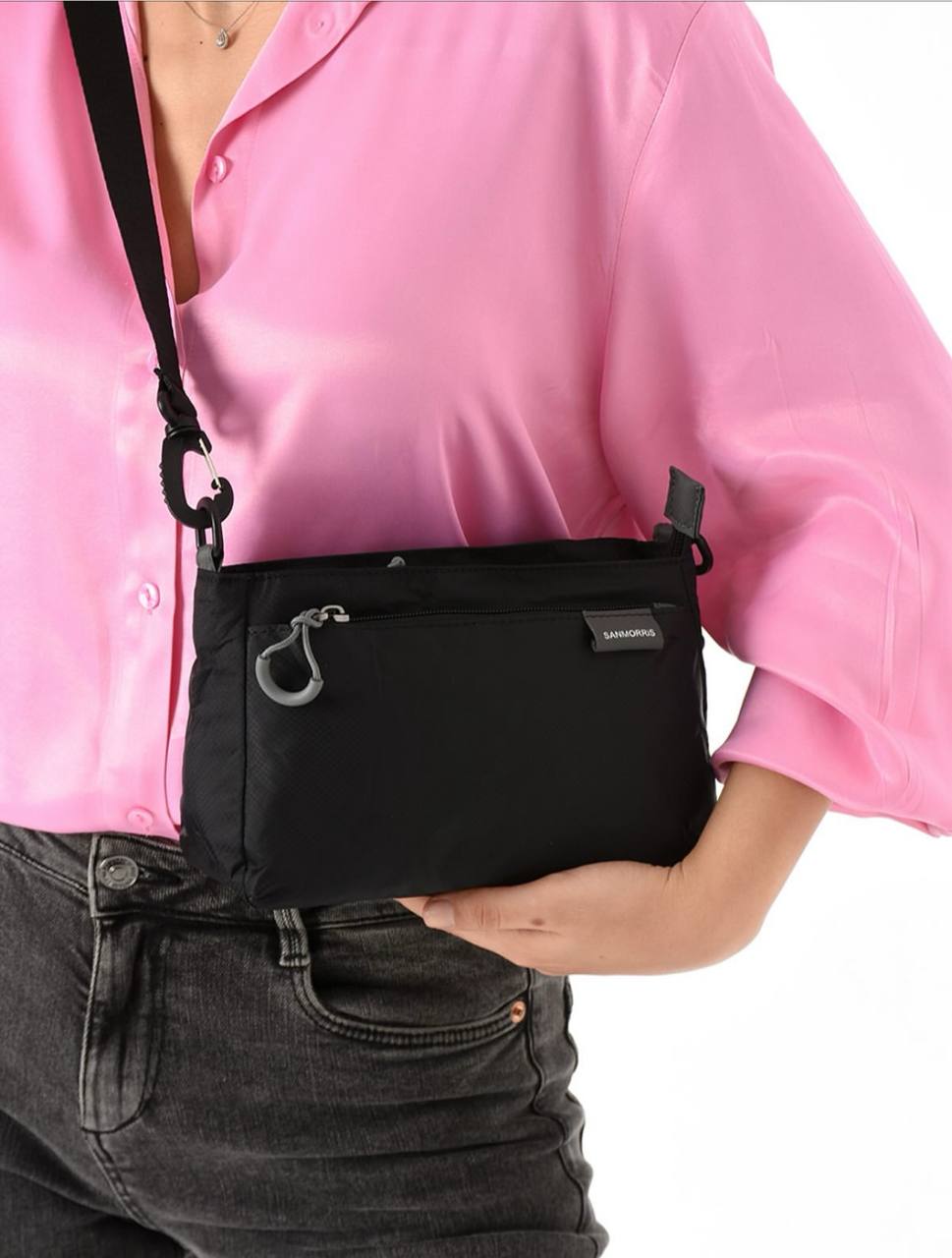 3 BÖLME SU GEÇİRMEZ KUMAŞ KADIN OMUZ ÇANTASI 6010 - Siyah