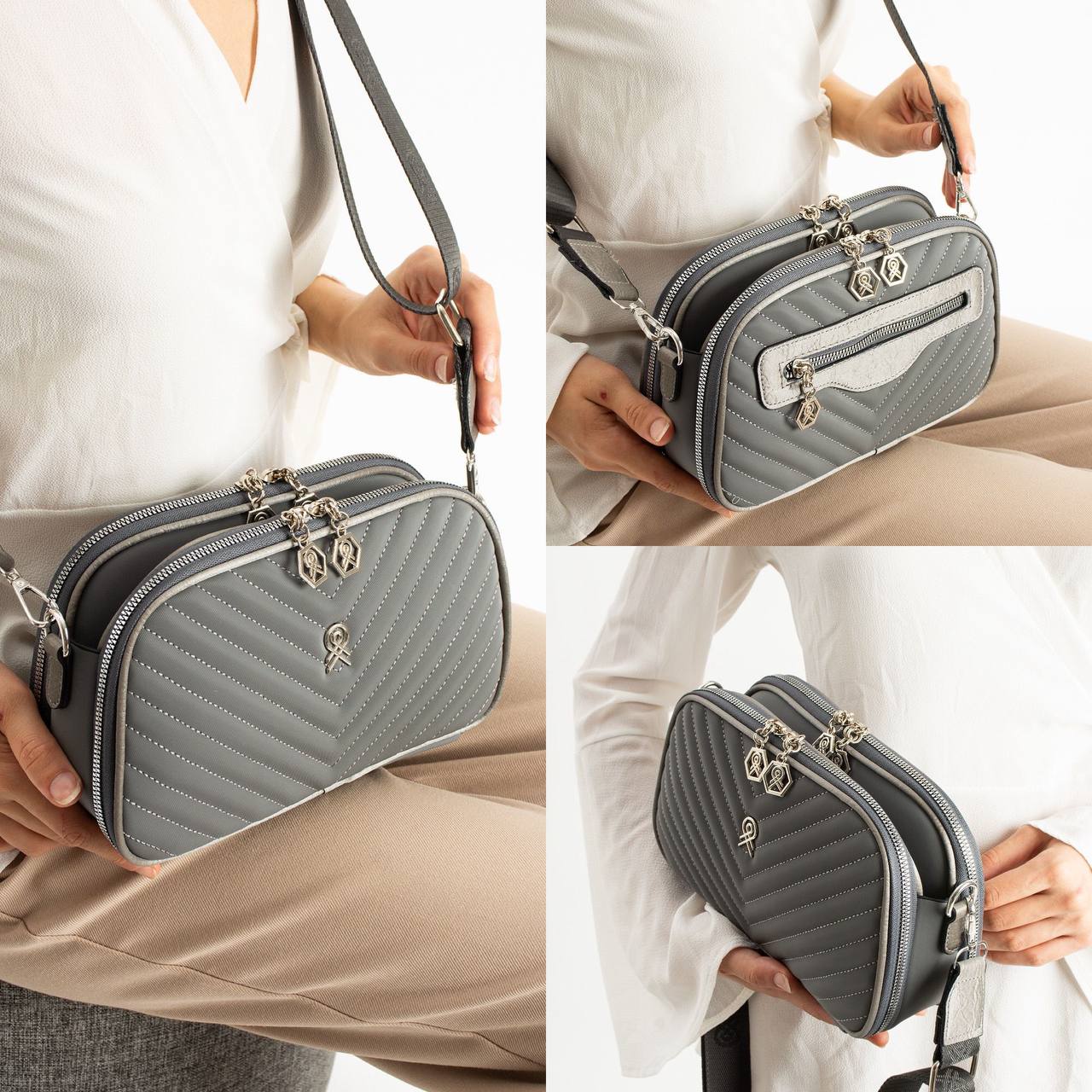  4 BÖLMELİ KADIN OMUZ ÇANTASI VİCTOR - Gri