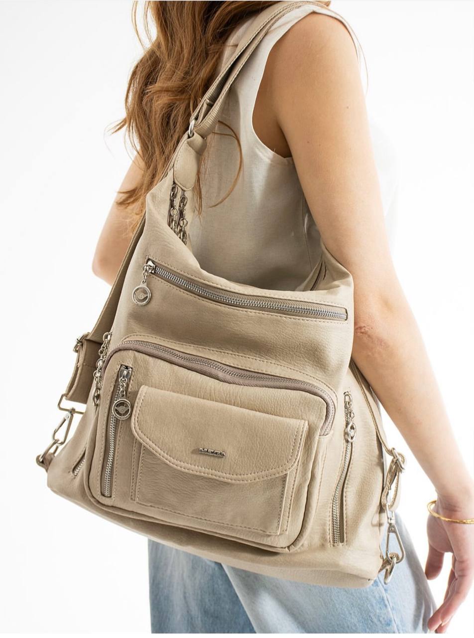 %100 GERÇEK DERI HEM SIRT HEM KOL HEM OMUZ KADIN ÇANTA MEGA 540 - Vizon