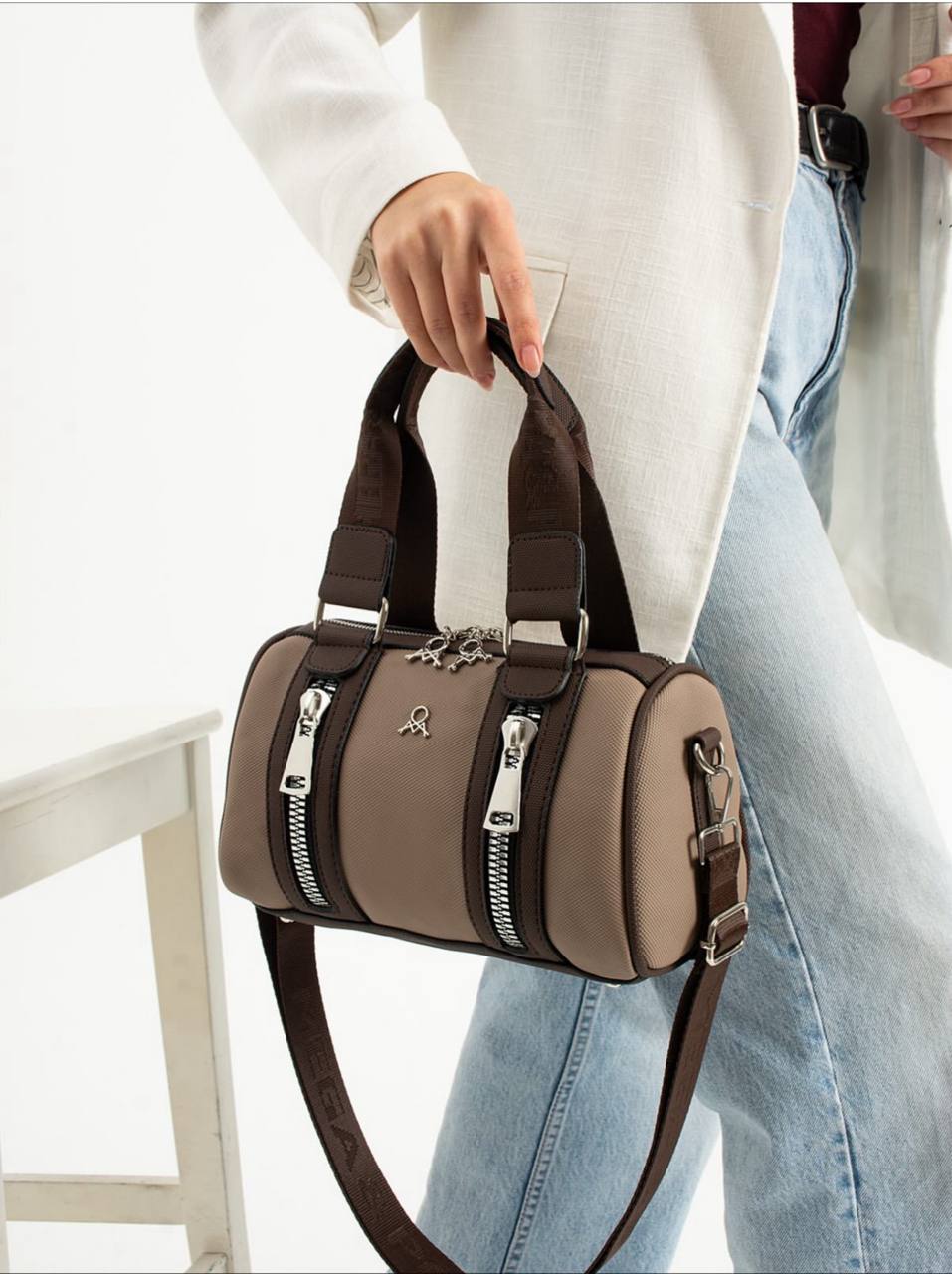 3 BÖLMELİ ÇİFT RENKLİ  KADIN OMUZ ÇANTASI 651 MEGA  - Koyu Vizon