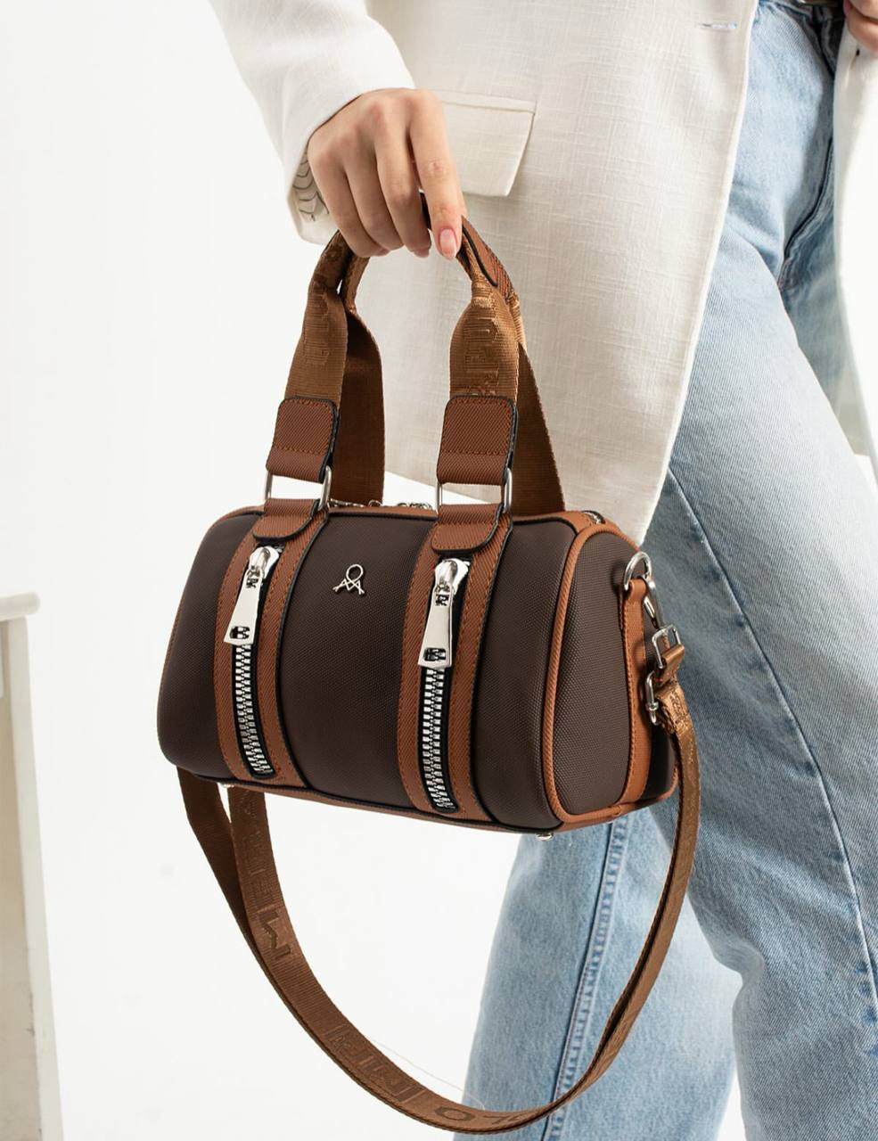 3 BÖLMELİ ÇİFT RENKLİ  KADIN OMUZ ÇANTASI 651 MEGA  - Kahve