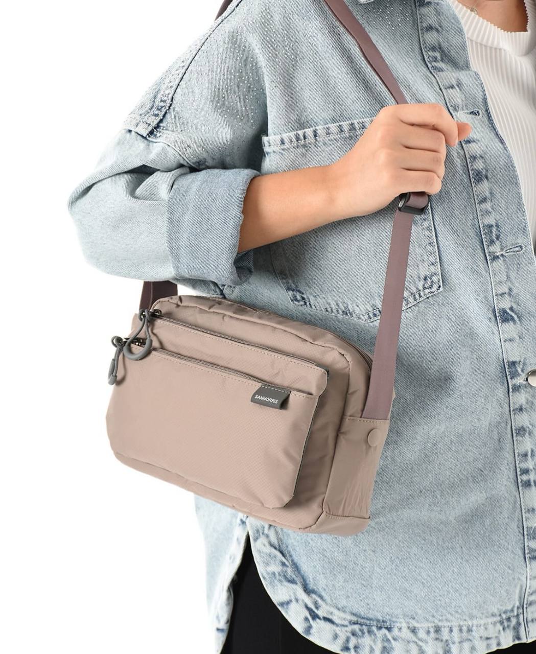 4 BÖLME İTHAL KUMAŞ KADIN OMUZ ÇANTASI 6003 - Vizon