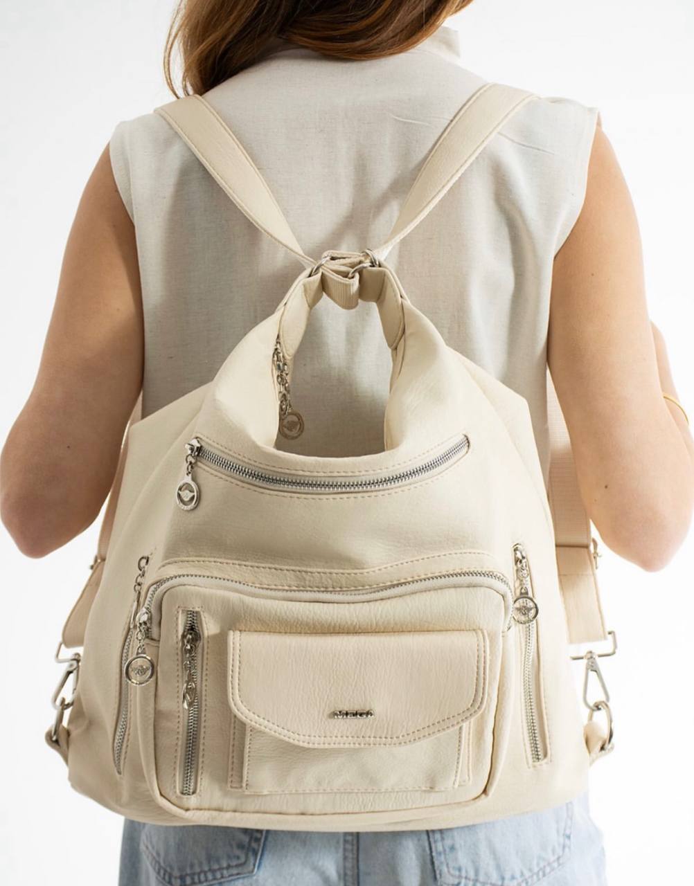 %100 GERÇEK DERI HEM SIRT HEM KOL HEM OMUZ KADIN ÇANTA MEGA 540 - Krem