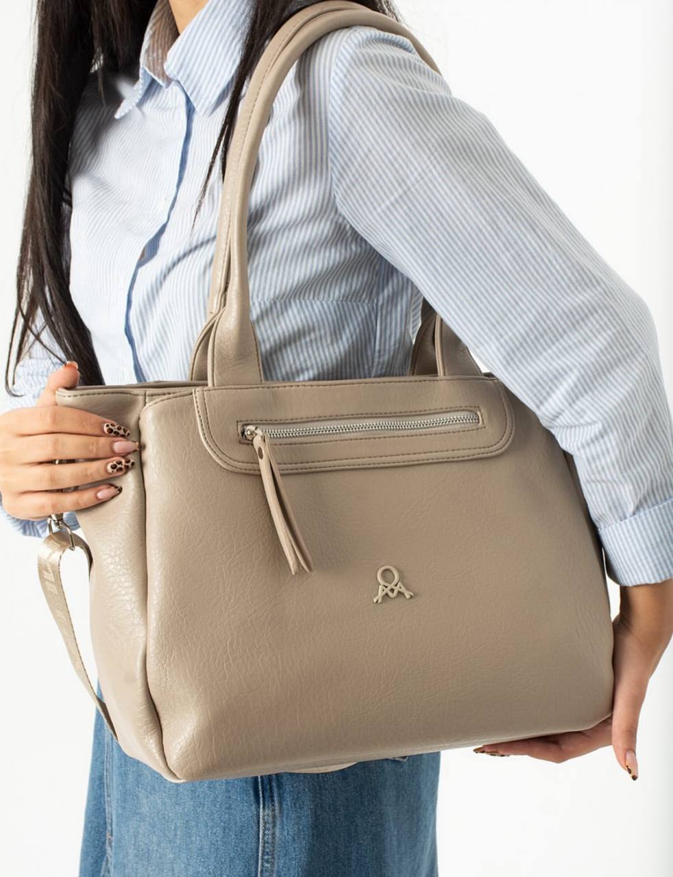 5 GÖZLÜ İTHAL HAKİKİ DERİ KADIN OMUZ ÇANTASI 650 MEGA - Vizon