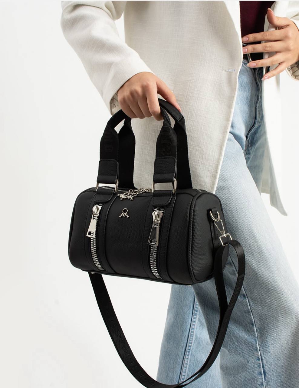 3 BÖLMELİ ÇİFT RENKLİ  KADIN OMUZ ÇANTASI 651 MEGA  - Siyah