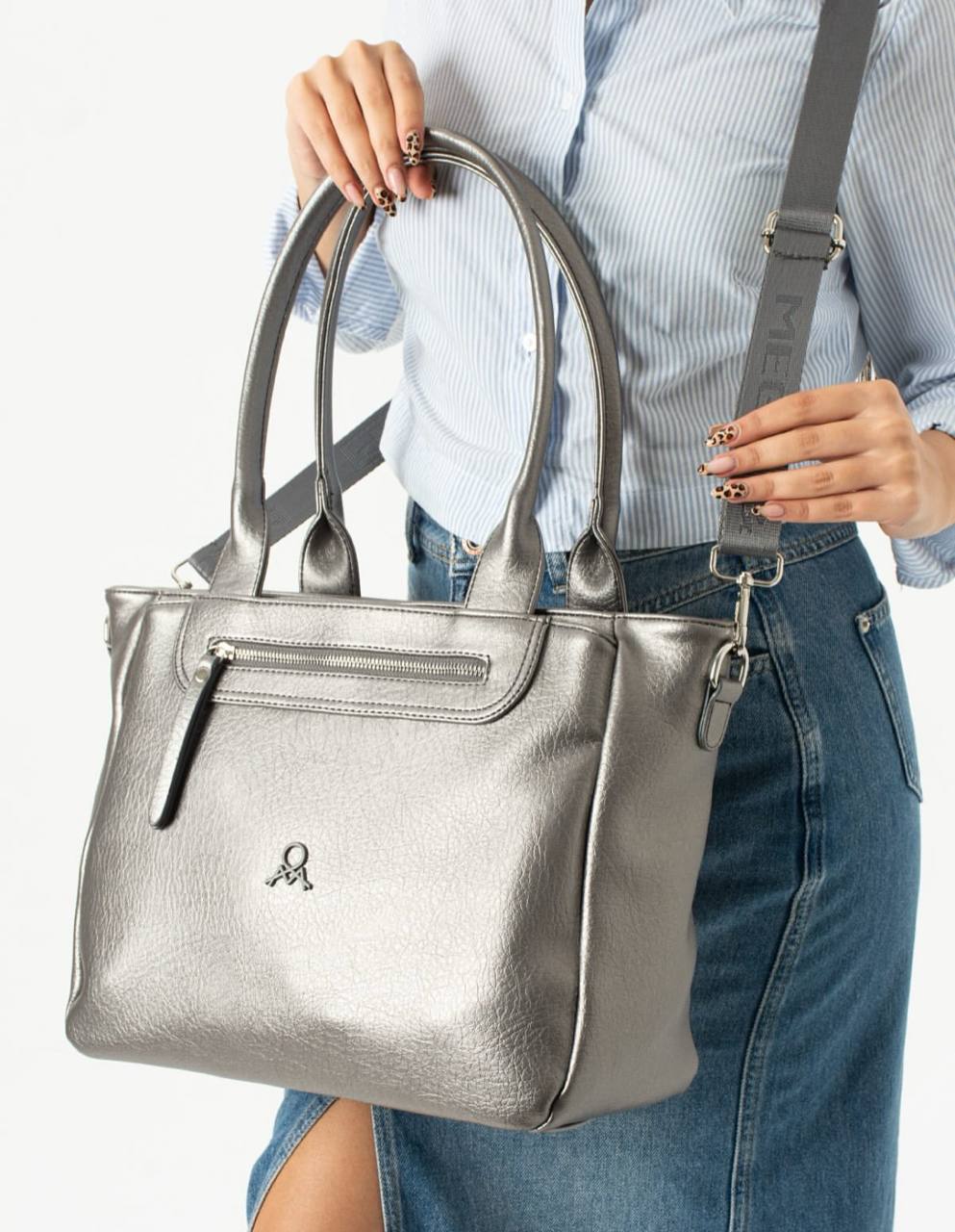 5 GÖZLÜ İTHAL HAKİKİ DERİ KADIN OMUZ ÇANTASI 650 MEGA - Gri