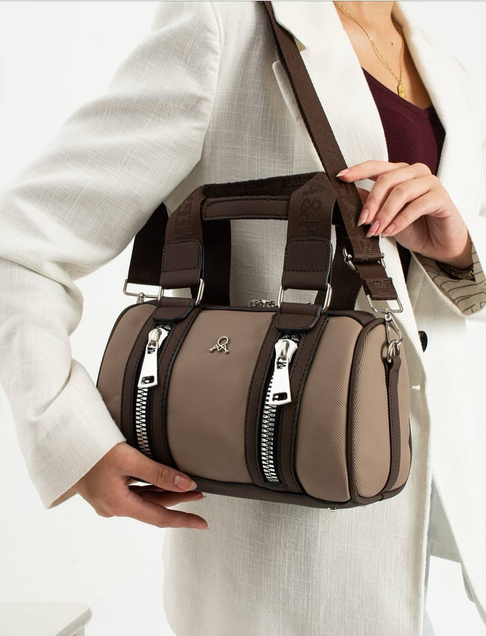 3 BÖLMELİ ÇİFT RENKLİ  KADIN OMUZ ÇANTASI 651 MEGA  - Koyu Vizon