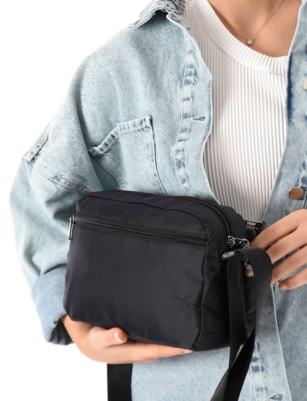 4 BÖLME İTHAL KUMAŞ KADIN OMUZ ÇANTASI 6003 - Siyah