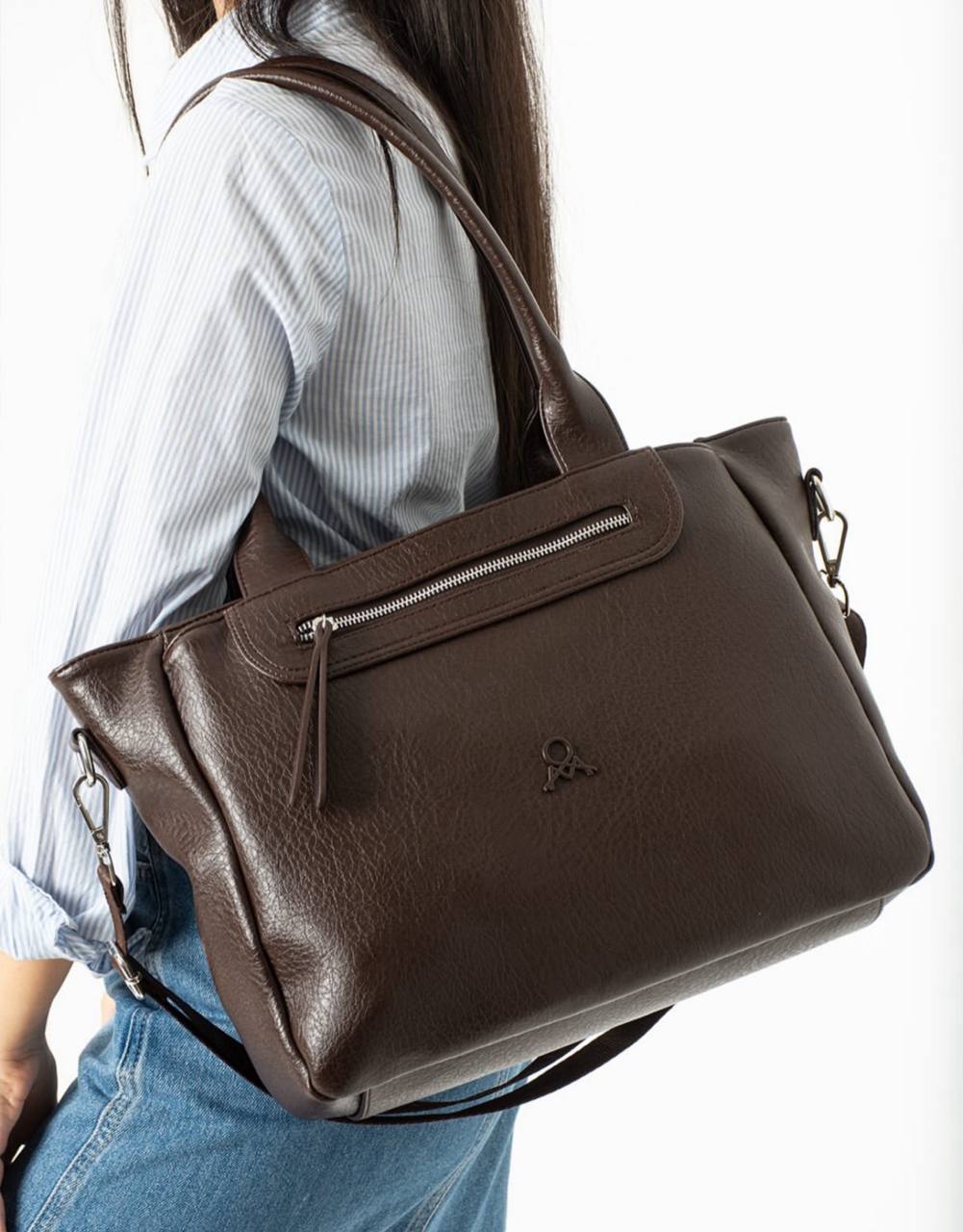 5 GÖZLÜ İTHAL HAKİKİ DERİ KADIN OMUZ ÇANTASI 650 MEGA - Kahve