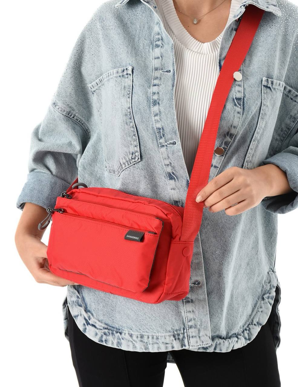 4 BÖLME İTHAL KUMAŞ KADIN OMUZ ÇANTASI 6003 - Kırmızı