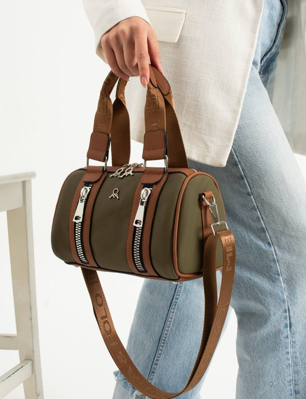 3 BÖLMELİ ÇİFT RENKLİ  KADIN OMUZ ÇANTASI 651 MEGA  - Yeşil