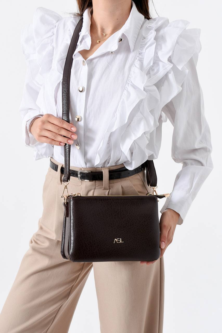 GÜNLÜK KULLANIMA UYGUN 3 GÖZLÜ KADIN OMUZ ÇANTASI 733 ASEL  - Kahve