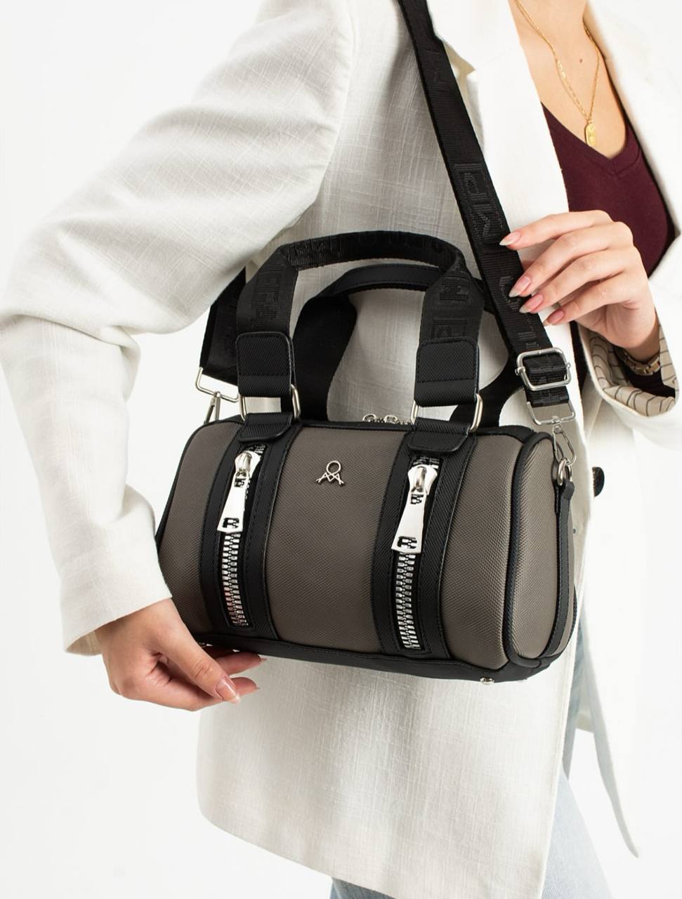 3 BÖLMELİ ÇİFT RENKLİ  KADIN OMUZ ÇANTASI 651 MEGA  - Gri