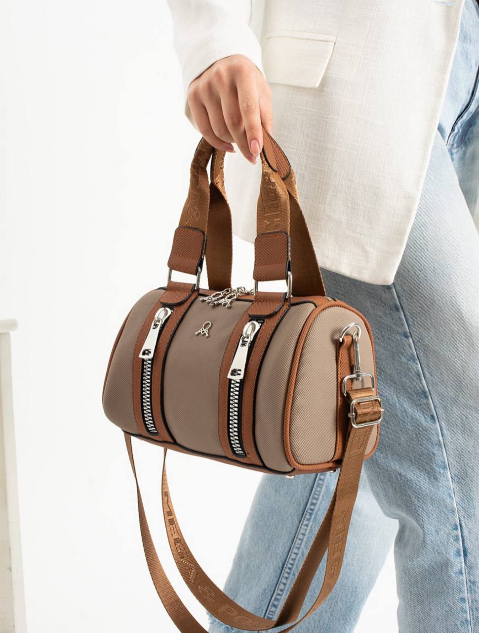 3 BÖLMELİ ÇİFT RENKLİ  KADIN OMUZ ÇANTASI 651 MEGA  - Vizon