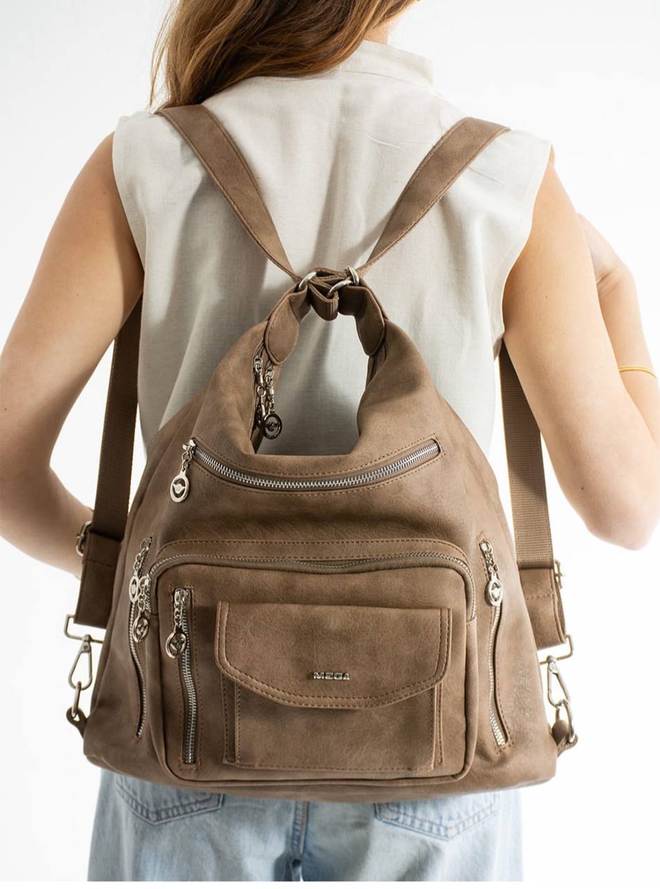 %100 GERÇEK DERI HEM SIRT HEM KOL HEM OMUZ KADIN ÇANTA MEGA 540 - Koyu Vizon