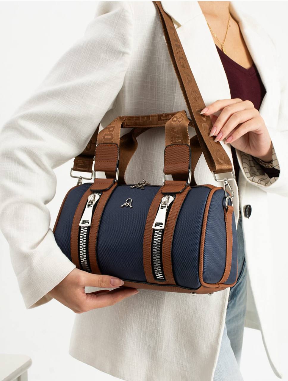 3 BÖLMELİ ÇİFT RENKLİ  KADIN OMUZ ÇANTASI 651 MEGA  - Lacivert