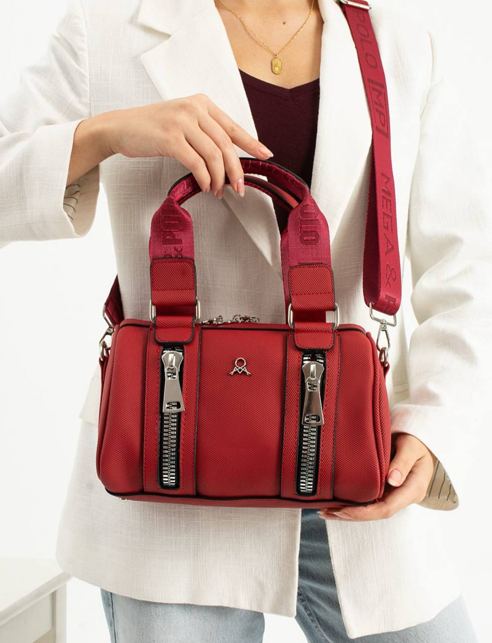 3 BÖLMELİ ÇİFT RENKLİ  KADIN OMUZ ÇANTASI 651 MEGA  - Kırmızı