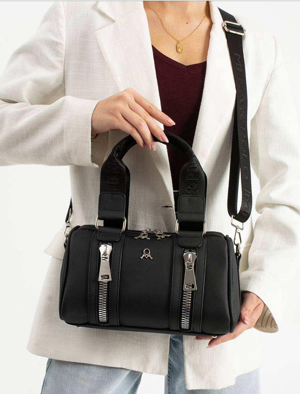 3 BÖLMELİ ÇİFT RENKLİ  KADIN OMUZ ÇANTASI 651 MEGA  - Siyah