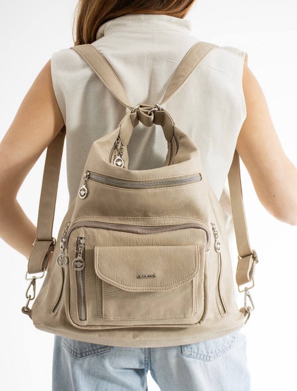 %100 GERÇEK DERI HEM SIRT HEM KOL HEM OMUZ KADIN ÇANTA MEGA 540 - Vizon