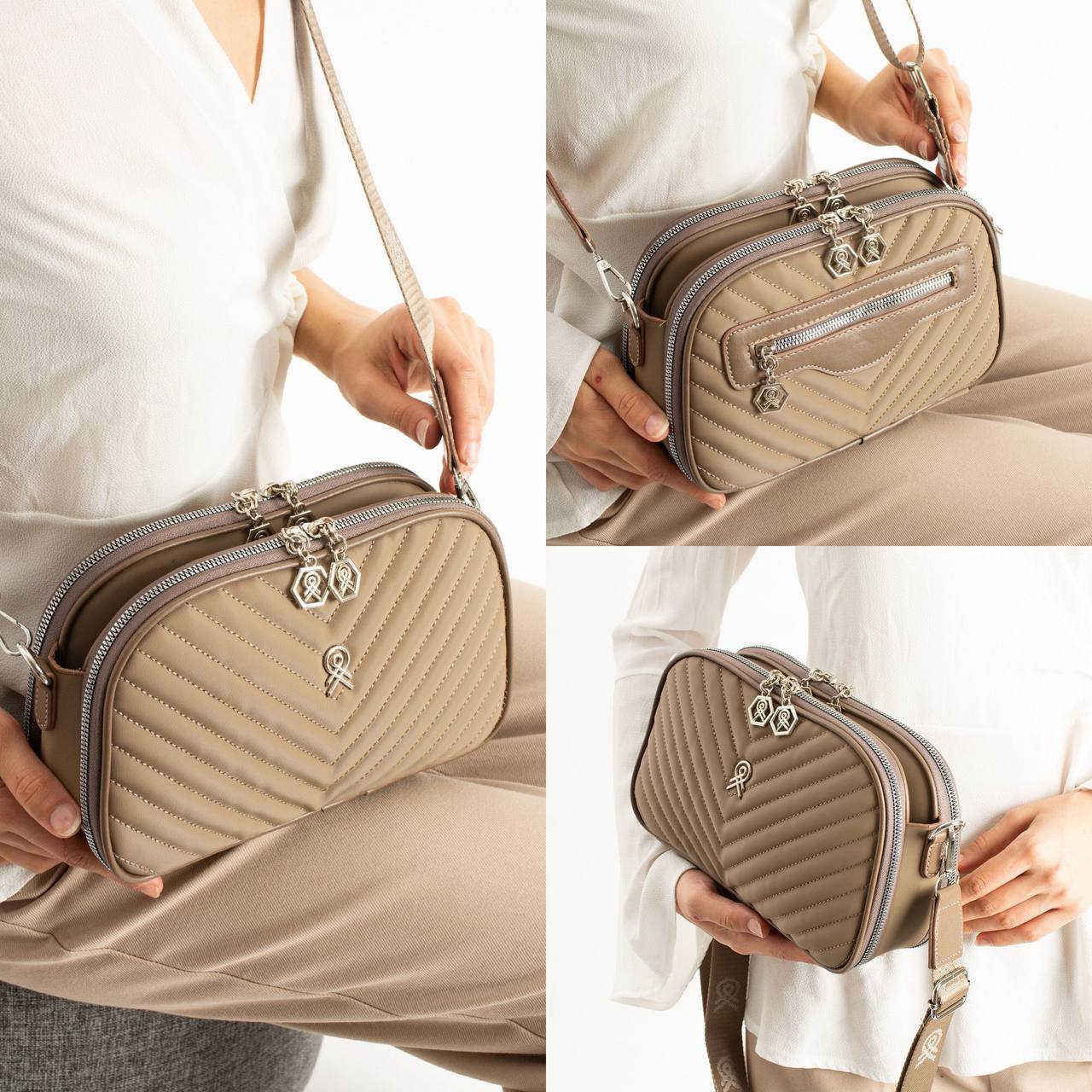  4 BÖLMELİ KADIN OMUZ ÇANTASI VİCTOR - Vizon