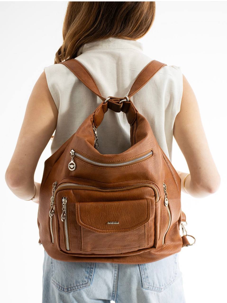 %100 GERÇEK DERI HEM SIRT HEM KOL HEM OMUZ KADIN ÇANTA MEGA 540 - Taba