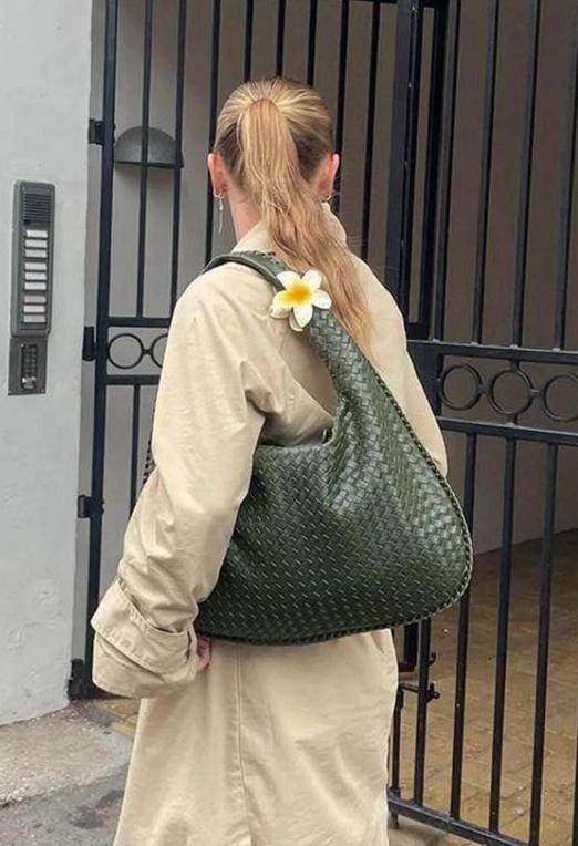 ÖRGÜ DETAYLI KADIN OMUZ ÇANTASI ELLORA - Yeşil