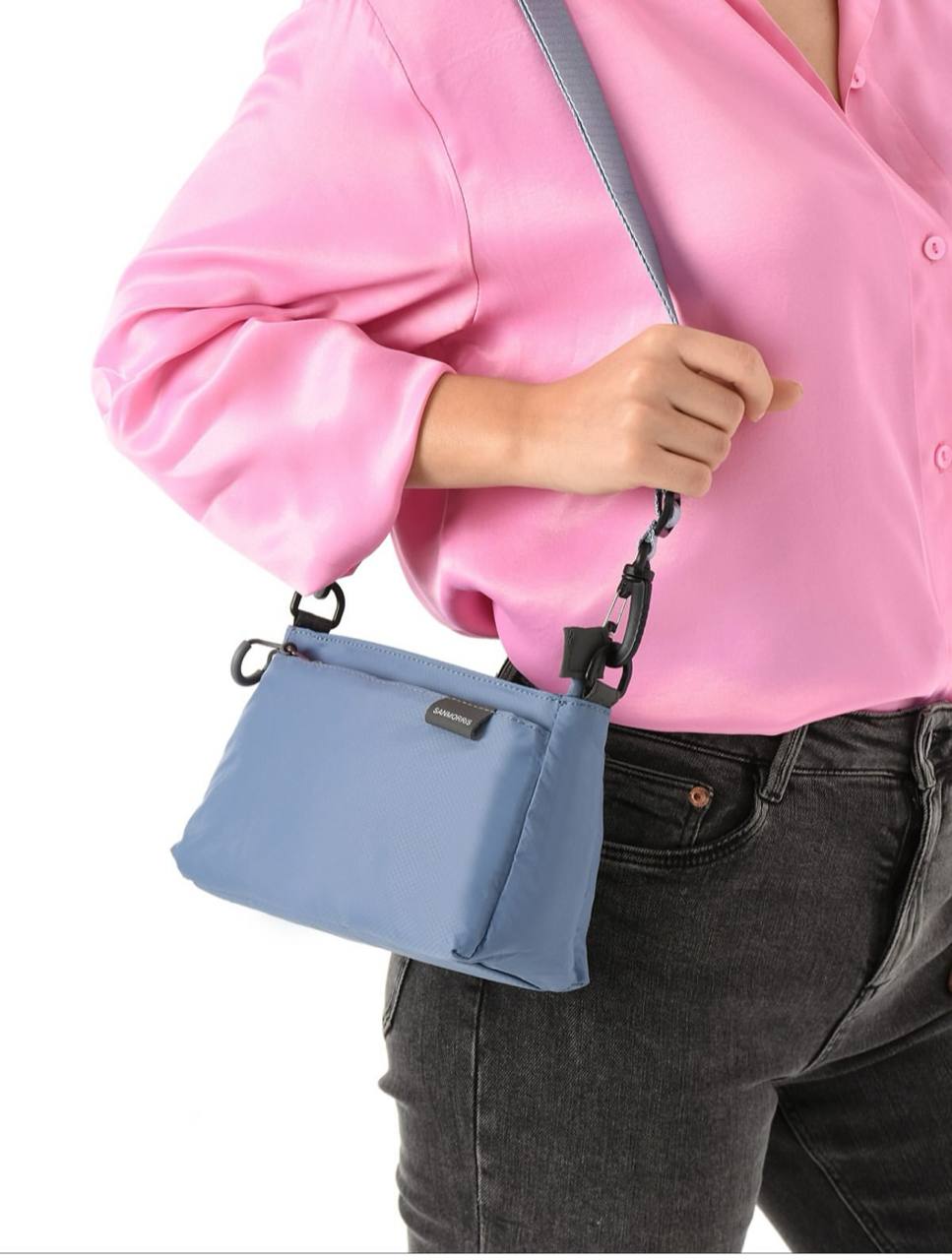 3 BÖLME SU GEÇİRMEZ KUMAŞ KADIN OMUZ ÇANTASI 6010 - Mavi