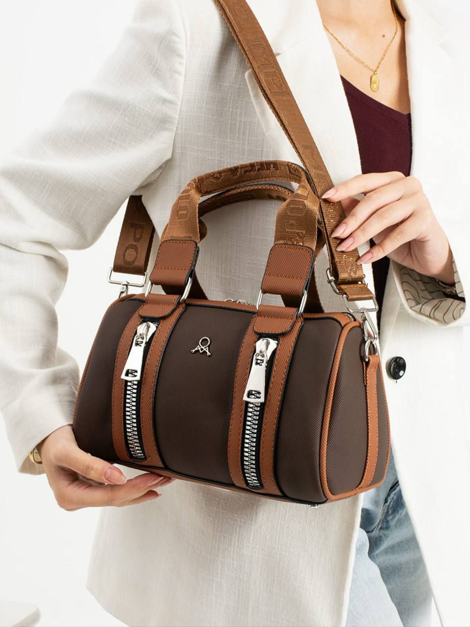 3 BÖLMELİ ÇİFT RENKLİ  KADIN OMUZ ÇANTASI 651 MEGA  - Kahve